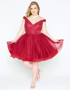 Mac Duggal - 67608F Embroidered Lace Off-Shoulder Tulle A-line Dress Cocktail Dresses