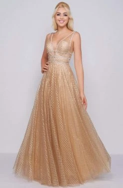 Mac Duggal - 77402M Deep V-neck Shimmering Ballgown Formal Gowns