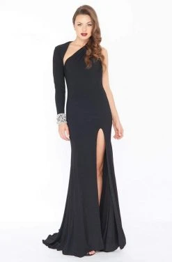 Mac Duggal - 77413R Beaded One Sleeve Asymmetric Sheath Dress