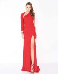 Mac Duggal - 77413R Beaded One Sleeve Asymmetric Sheath Dress