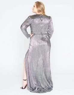 Mac Duggal - 77472F Beaded Pleated Metallic V-neck Sheath Dress Formal Gowns 6 Mac Duggal - 77472F Beaded Pleated Metallic V-neck Sheath Dress Formal Gowns