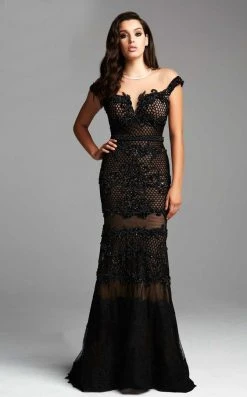 Mac Duggal - 78998 Netted Lace Off Shoulder Sheath Dress Formal Gowns