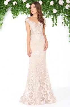 Mac Duggal - 79182D Bead And Lace Embellished Sheath Dress Formal Gowns