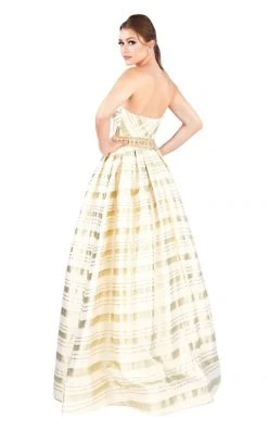 Mac Duggal Ballgowns - 40883H Straight-Across Gilt-Striped Ballgown 6 Mac Duggal Ballgowns - 40883H Straight-Across Gilt-Striped Ballgown