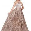 Mac Duggal Ballgowns - 40887H Metallic Geometric Floral Halter Gown