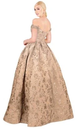 Formal Gowns Mac Duggal Ballgowns - 40893H Off Shoulder Floral Brocade Ballgown