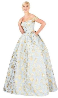Formal Gowns Mac Duggal Ballgowns - 40893H Off Shoulder Floral Brocade Ballgown