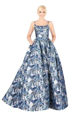 Formal Gowns Mac Duggal Ballgowns - 66598H Metallic Embossed Straight-Across Gown