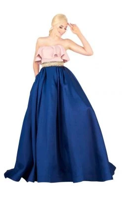 Formal Gowns Mac Duggal Ballgowns - 66722H Two Tone Strapless Ballgown With Train