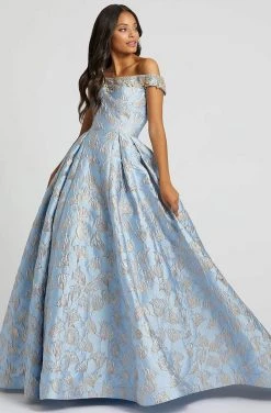 Mac Duggal Ballgowns - 66782H Jeweled Off Shoulder Metallic Ballgown Formal Gowns