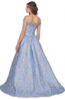 Mac Duggal Ballgowns - 66782H Jeweled Off Shoulder Metallic Ballgown Formal Gowns