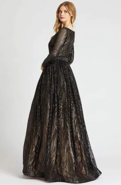 Mac Duggal Ballgowns - 67103H Geometric Sequins Beaded V Neck Ballgown