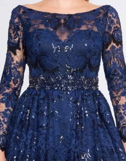 Mac Duggal Ballgowns - 67682H Long Sleeve Sequined Lace Ballgown