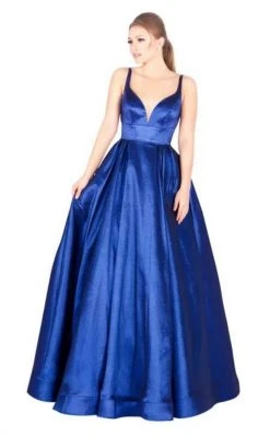Mac Duggal Ballgowns - 77489H Plunging V-neck Pleated Ballgown