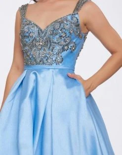 Formal Gowns Mac Duggal Ballgowns - Embellished Vneck W Train In Powder Blue 66532H