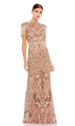 Formal Gowns Mac Duggal - Bedazzled Cap Sleeve Evening Gown 5452 - 1 Pc Copper In Size 12 Available