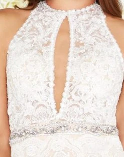 Formal Gowns Mac Duggal Black White Red - 12150R Fully Lace Halter Sheath Dress 7 Formal Gowns Mac Duggal Black White Red - 12150R Fully Lace Halter Sheath Dress