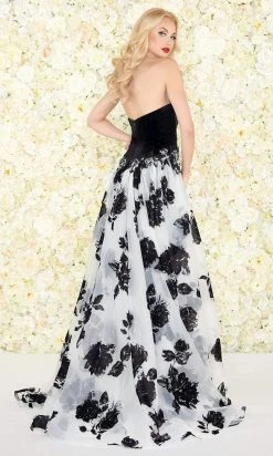 Mac Duggal Black White Red - 2097R Velvet Floral Beaded Overskirt Gown Formal Gowns 6 Mac Duggal Black White Red - 2097R Velvet Floral Beaded Overskirt Gown Formal Gowns