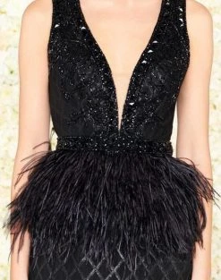 Mac Duggal Black White Red - 30579R Embellished V-neck Mermaid Dress Formal Gowns