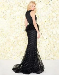 Mac Duggal Black White Red - 30579R Embellished V-neck Mermaid Dress Formal Gowns