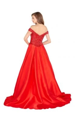 Formal Gowns Mac Duggal Black White Red - 62905R Bejeweled Mikado Ballgown