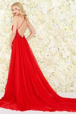 Formal Gowns Mac Duggal Black White Red - 66573R Sequined Lace Dress With Overskirt