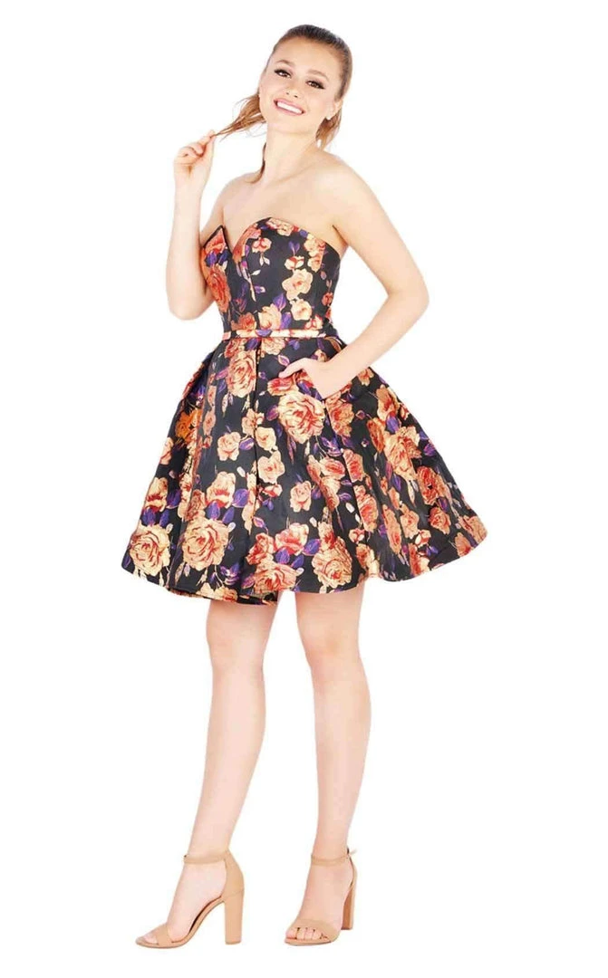 Mac Duggal Cocktail - 67641N Strapless Floral A-Line Cocktail Dress Cocktail Dresses 3 Mac Duggal Cocktail - 67641N Strapless Floral A-Line Cocktail Dress Cocktail Dresses