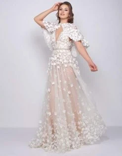 Mac Duggal Couture - 12145D Floral Applique V-neck A-line Dress 9 Mac Duggal Couture - 12145D Floral Applique V-neck A-line Dress