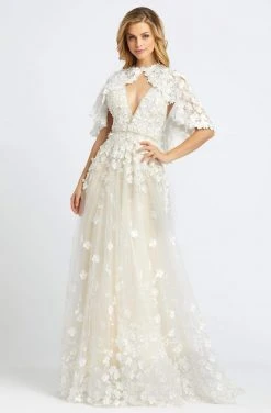 Mac Duggal Couture - 12145D Floral Applique V-neck A-line Dress