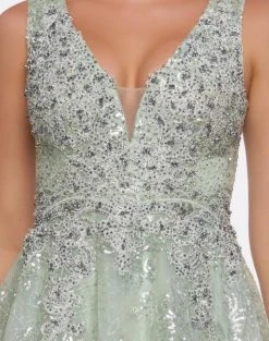 Mac Duggal Couture - 20109D Sequined Plunging V-neck A-line Dress Formal Gowns