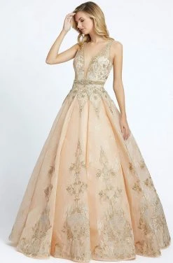 Formal Gowns Mac Duggal Couture - 50525D Bedazzled Deep V-neck Pleated A-line Dress