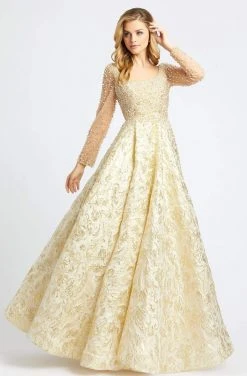Formal Gowns Mac Duggal Couture - 66932D Beaded Illusion Long Sleeves Ballgown