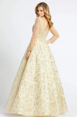 Formal Gowns Mac Duggal Couture - 66932D Beaded Illusion Long Sleeves Ballgown