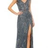 Mac Duggal - Deep V-Neck Evening Dress 5227 - 1 Pc Charcoal In Size 4 Available Formal Gowns