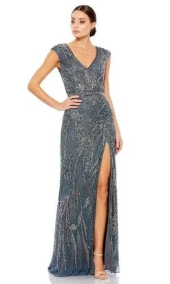 Mac Duggal - Deep V-Neck Evening Dress 5227 - 1 Pc Charcoal In Size 4 Available Formal Gowns