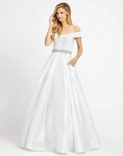 Formal Gowns Mac Duggal Evening - 48926D Embellished Off-Shoulder Satin Ballgown