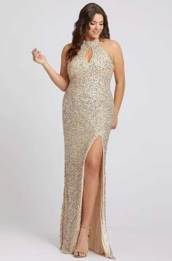 Mac Duggal Fabulouss - 4835F Sequined Halter Sheath Dress With Slit