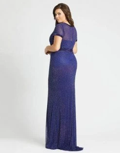 Formal Gowns Mac Duggal Fabulouss - 4844F Embellished Short Sleeves Trumpet Gown