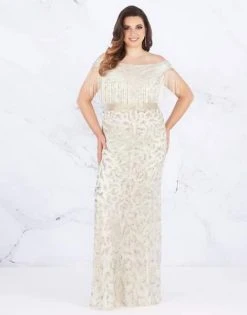 Mac Duggal Fabulouss - 4852F Sequined Off-Shoulder Dress With Fringes