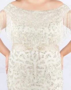 Mac Duggal Fabulouss - 4852F Sequined Off-Shoulder Dress With Fringes