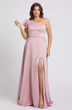 Formal Gowns Mac Duggal Fabulouss - 48979F Ruffled Sleeve Asymmetric Long Dress