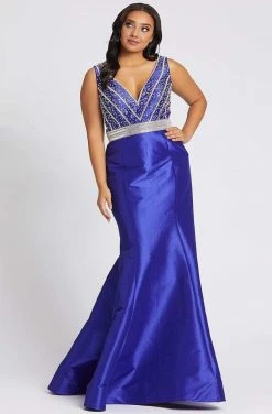 Formal Gowns Mac Duggal Fabulouss - 48997F Beaded Plunging V-neck Mermaid Dress