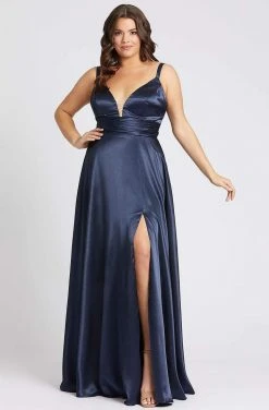 Mac Duggal Fabulouss - 49044F Deep V-neck Sheath Dress With Slit Formal Gowns