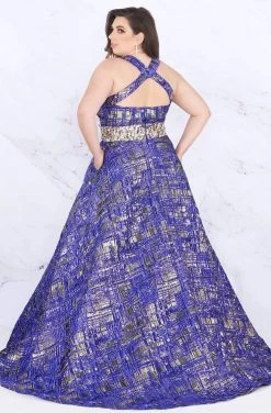 Formal Gowns Mac Duggal Fabulouss - 66793F V-neck Print Brocade A-line Dress