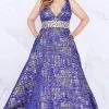 Formal Gowns Mac Duggal Fabulouss - 66793F V-neck Print Brocade A-line Dress