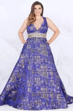 Formal Gowns Mac Duggal Fabulouss - 66793F V-neck Print Brocade A-line Dress