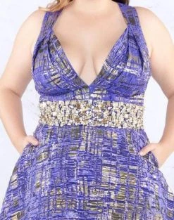 Formal Gowns Mac Duggal Fabulouss - 66793F V-neck Print Brocade A-line Dress