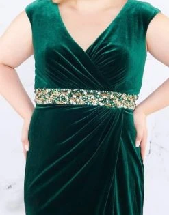 Mac Duggal Fabulouss - 66794F Ruched V-Neck Cap Sleeves Gown With Slit Formal Gowns