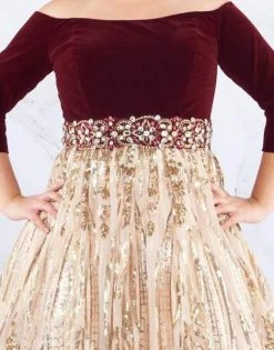 Formal Gowns Mac Duggal Fabulouss - 66831F Off-Shoulder Sequined Velvet Ballgown