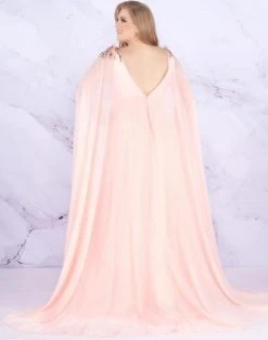 Mac Duggal Fabulouss - 77551F Floral Applique A-line Dress With Cape